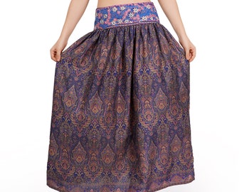 Jep Hippie Boho Festival Skirt, Summer Bohemian Long Maxi Skirt, Bobbin Elastic Waist Band Skirt, Adjustable Midi Silk Skirt, Universal Size