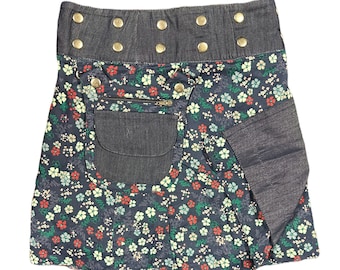 JEP Girls Reversible Skirt With Pocket , Girl's Wrap Skirt, Cotton Skirt, Denim Snap Skirt, Teen Wear Skirt, Waist Size- 56cms To 92cms