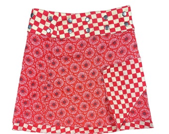 JEP Falda cruzada reversible para niñas con botón a presión, falda de algodón, falda a presión, talla universal, falda con puntera ajustable, tamaño de cintura de 56 cm a 92 cm