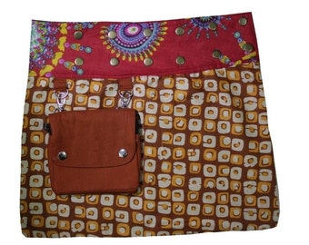 Jupe portefeuille courte réversible pour femmes avec pochette, jupe en coton pour dames, jupe courte Snap, jupe réglable taille taille, jupe confort pour femmes