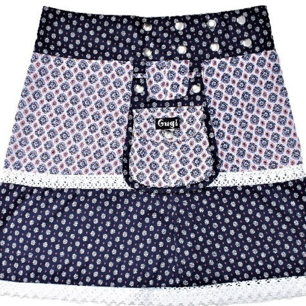 Women Reversible Classic Wrap Skirt With Pouch - Cotton and Lace Skirt - Snap Buttons Skirt -Universal Size, Waist Size- 74 to 108 cm