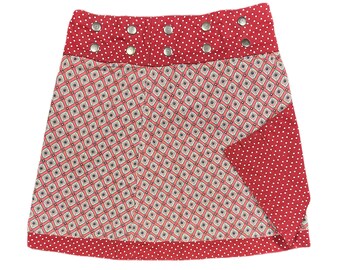 JEP Reversible Girls Wrap Skirt With Snap Button, Cotton Skirt, Mini Skirt, Universal Size, Adjustable Teen Skirt, Waist Size 56cm to 92cm