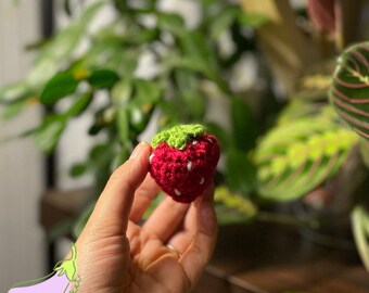 Single Crochet Strawberry - Play Food - Montessori - Home Decor - 5+ comes with pulp fiber basket