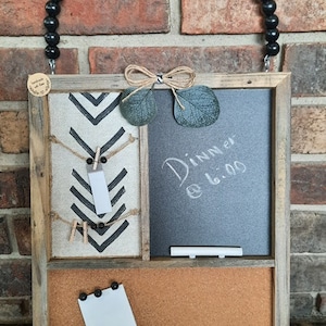 Memo board, Rustic wood, Boho, sticky notes, bead handle, chalk board, cork board, boutiqueinthecountry