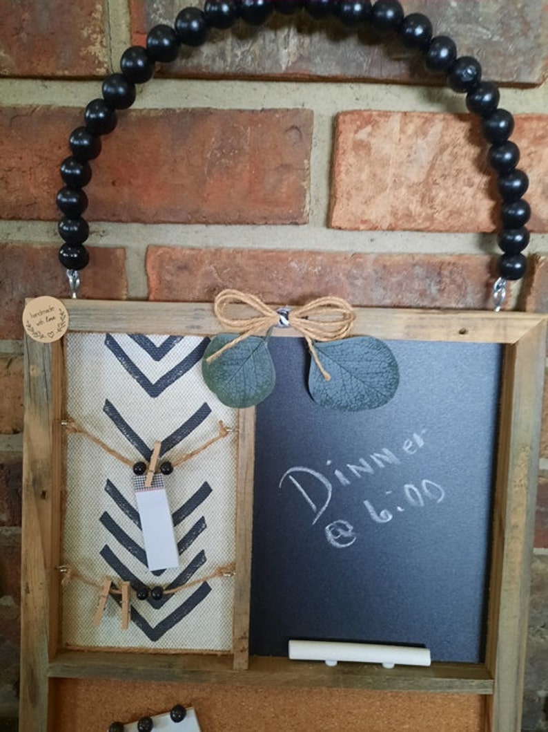 Memo Board, Rustic Wood, Boho, Sticky Notes, Bead Handle, Chalk Board