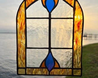 Modern Window Stained Glass Wall Hanging - Minature Church Window Suncatcher