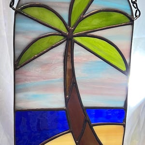 Tropical Sunset Stained Glass Window Suncatcher Panel