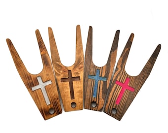 Handcrafted Wooden Boot Jack with Epoxy Christian Cross Engraving – Durable and Stylish Boot Remover - Hand Made - Dad Gift - Christmas Gift