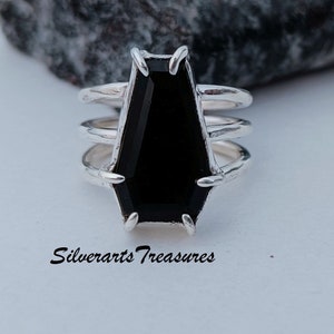 Black Onyx Ring, Coffin Ring, Gemstone Ring, Coffin Handmade Ring, 925 Sterling Silver Ring, Onyx Stone Ring, Gift For Her Ring, Women Ring.