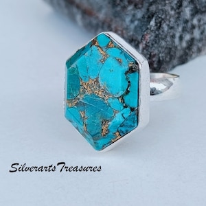 Blue Copper Turquoise Ring, 925 Sterling Silver Ring, Handmade Ring, Gemstone Ring, Wedding Ring, Designer Ring , Blue Copper Jewelry.