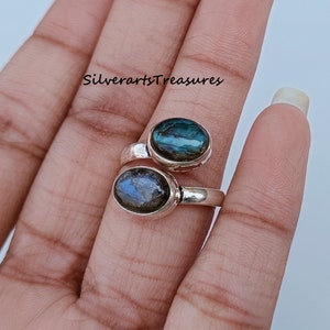 Blue Fire Labradorite Ring: Handmade 925 Sterling Silver Boho Ring