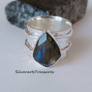 Labradorit Spinner Ring: Handgefertigter 925er Sterling Silber Sorgenring