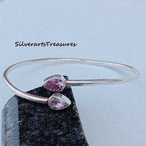 Rose Quartz Bangle, Handmade Bangle, Gemstone Bangle, 925 Silver Bangle, Natural Rose Quartz, Women Bangle, Dainty Bangle, Quartz Jewelry imagem 1