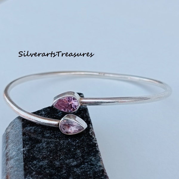 Bracciale al quarzo rosa, braccialetto fatto a mano, braccialetto di pietre preziose, braccialetto d'argento 925, quarzo rosa naturale, braccialetto da donna, braccialetto delicato, gioielli al quarzo