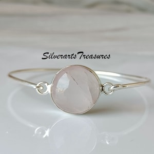 Rose Quartz Bracelet, 925 Sterling Silver, Rose Quartz Jewellry, Pink Quartz Bracelet, Stylish Bangle, Gift For Her, Beautiful Bangle.