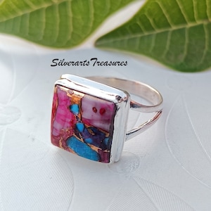 Pink Copper Turquoise Ring, Handmade Ring, Gemstone Ring, 925 Silver Sterling, Pink Turquoise Ring, Valentine's Gift, Pink Copper Jewelry