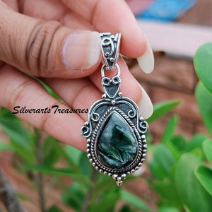 Seraphinite Pendant, 925 Sterling Silver Pendant, Natural Gemstone Pendant, Handmade Pendant, Jewelry For Gift, Designer Jewelry.