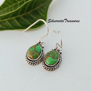 Green Copper Turquoise Earring, 925 Sterling Silver Ring, Handmade Earring, Gemstone Earring, Turquoise Jewelry, Dangle & Drop Earrings