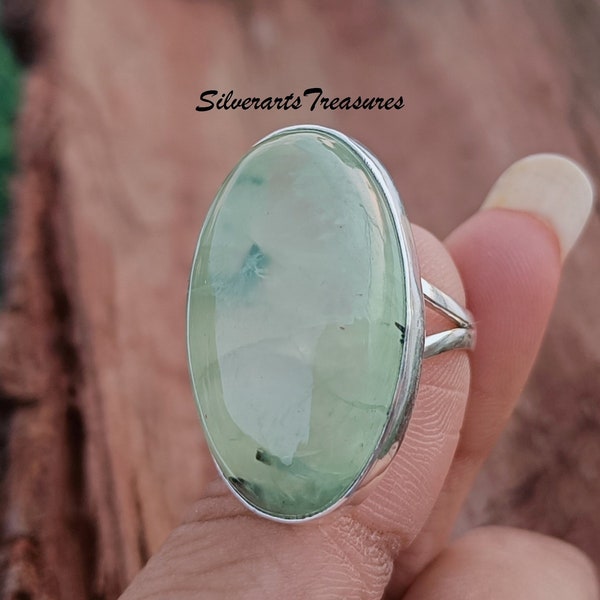 Prehnite Ring, Big Stone Ring, Handmade Ring, Bohemian Ring, 925 Sterling Silver Ring, Gemstone Ring, Women Ring, Boho Ring, Dainty Ring