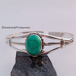 Brazalete de turquesa, brazalete de piedras preciosas, brazalete hecho a mano, brazalete de plata de ley 925, turquesa natural, brazalete para mujer, joyería de turquesa, regalo