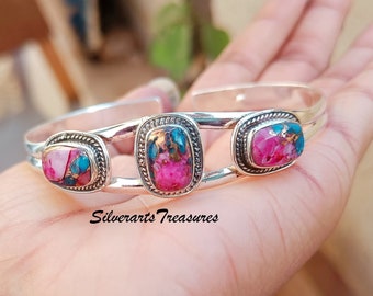 Pink Oyster Turquoise Bangle, 925 Sterling Silver Bracelet, Bracelet, Turquoise Bracelet, Adjustable Bracelet, Turquoise Jewelry, Bangles