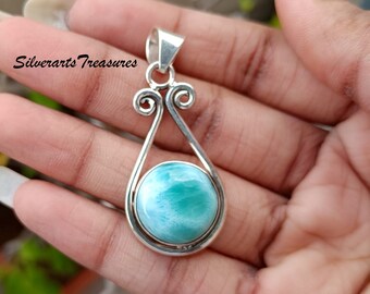 Larimar Pendant: 925 Sterling Silver Teardrop Necklace