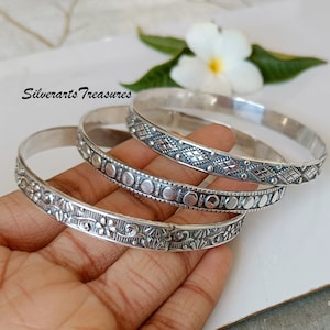 Beautiful 3 Set Of Handmade Silver Bangles, 925 Silver Sterling Bangle Jewellery, Set Of Bangles, Bracelets, Women Bangles, Boho Bangle