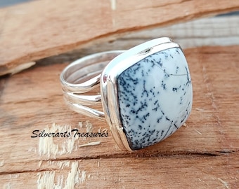 Natural Dendritic Opal Sterling Silver Ring: Handmade Boho Jewelry