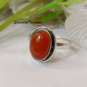 Carnelian Ring, Gemstone Ring, 925 Silver Ring, Band Ring, Women Ring, Natural Carnelian, Dainty Ring, Carnelian Jewelry, Handmade Ring