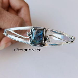 Labradorite Bangle, 925 Sterling Silver Bangle, Handmade Bangle, Gemstone Bangle, Stylish Bangle, Beautiful Bangle, Women Gift, Gift For Her