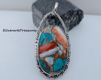 Handmade Oyster Turquoise Pendant: 925 Sterling Silver Necklace