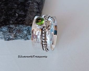 Peridot Spinner Ring, 925 Sterling Silver, Gemstone Spinner Ring, Fidget Ring, Promise Ring, Anxiety Ring, Women Ring, Gift For Her.