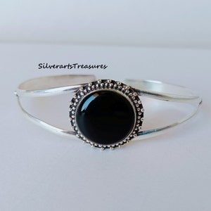 Bracciale in argento sterling 925 con onice nero - Gioielli con pietre preziose regolabili