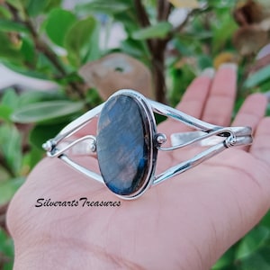 Blue Fire Labradorite Bangle, 925 Sterling Silver, Gemstone Bangle, Gift For Her, Unique Bangle, Stylish Bangle, Trending Bangle.