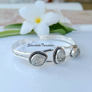 Herkimer Diamond Bangle, 925 Sterling Silver Bangle, Adjustable Bangle, Gemstone Bangle, Handmade Bangle, Dainty Bangle, Herkimer Jewelry.