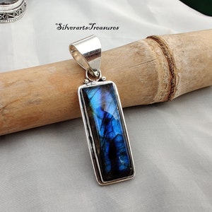 Blue Fire Labradorit Anhänger, Handgemachtes 925 Sterling Silber, Damen Schmuck