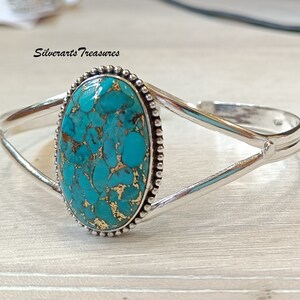 Handmade Sterling Silver Blue Copper Turquoise Bangle