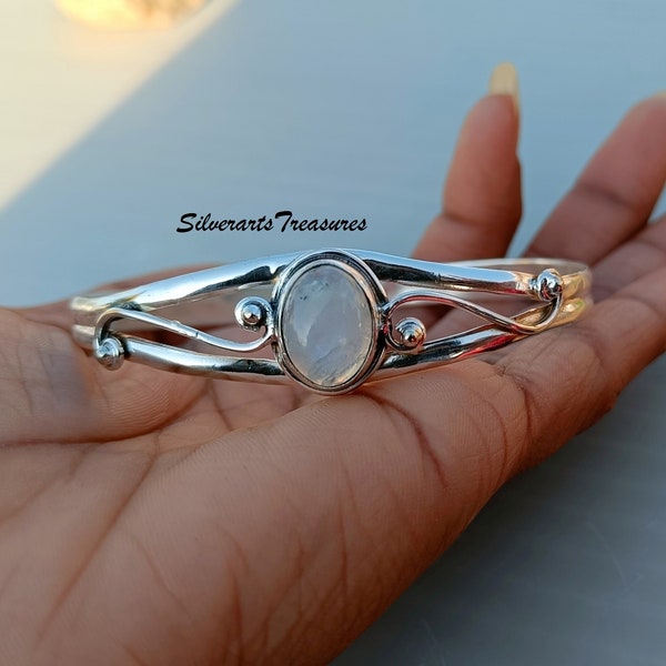 Moonstone Bangle, 925 Sterling Silver, Gemstone Bangle, Handmade Bangle, Gift For Love, Boho Bangle, Moonstone Jewelry, Jewelry Gift.