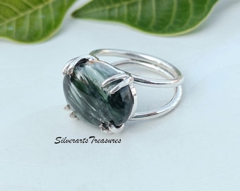 Handmade Seraphinite Ring: Boho Sterling Silver Gemstone Jewelry
