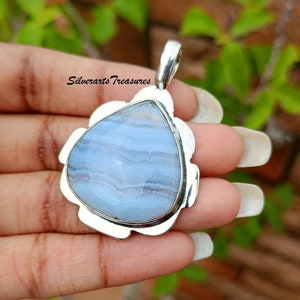 Blue Lace Agate Pendant, 925 Silver Pendant, Gemstone Pendant Necklace,Blue Women Pendant Jewelry, Women Gift Pendant Jewelry, Gift For Her