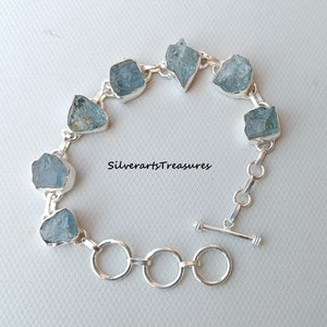 Roher Aquamarin Armband, 925 Sterling Silber, Aquamarin Edelstein Armband, Handgefertigtes Armband, Boho Armband, Freundschaft Geschenk, Geschenk für Sie.
