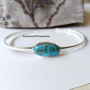 Blue Copper Turquoise Bangle, 925 Sterling Silver Bangle, Handmade Bangle, Beautiful Bangle, Gemstone Bangle, Women Bangle, Gift For Her