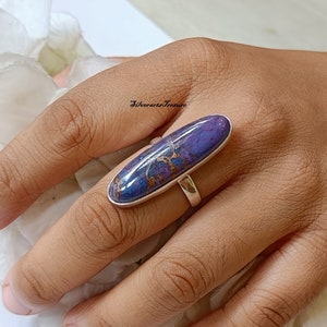 Purple Copper Turquoise Ring, 925 Sterling Silver,Handmade Ring, Simple Band Ring, Wedding Ring, Gift For Girls, Women Ring,Large Stone Ring