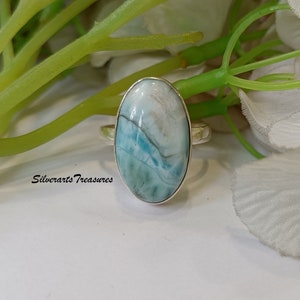Larimar Ring, 925 Sterling Silver Ring, Handmade Ring, Band Ring, Boho Ring,Women Jewelry, Gift For Her, Unique Ring, Beautiful Ring