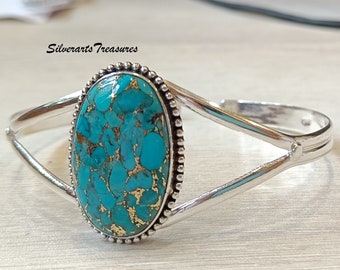 Blue Copper Turquoise Bangle, 925 Sterling Silver Bangle, Handmade Bangle, Beautiful Bangle, Gemstone Bangle, Women Bangle, Gift For Her