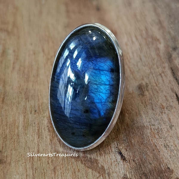 Labradorite Silver Ring, Ring for Women, Boho Ring, 925 Solid Sterling Silver Ring, Labradorite Gemstone Ring, Gift for Her,Large Stone Ring