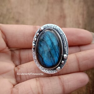 Blue Labradorite Ring: Handmade 925 Sterling Silver Band