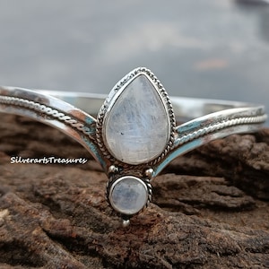 Handmade Moonstone Bangle: 925 Sterling Silver Boho Jewelry