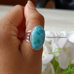 Shining Larimar Ring, 925 Sterling Silver Ring, Boho Ring, Larimar Silver Ring, Gemstone Ring, Trending Ring, Gift For Her, Anniversary Gift