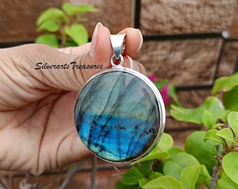 Blue Fire Labradorite Pendant: Handmade 925 Sterling Silver Jewelry